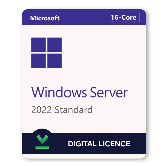 Microsoft Windows Server 2022 Standard | 16 branduolių | Skaitmeninė licencija