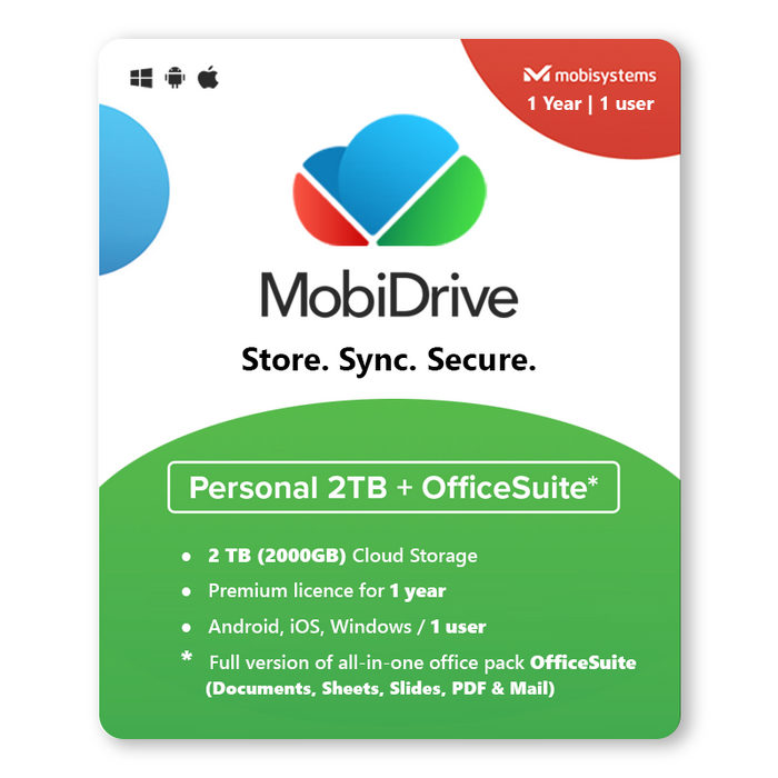 Almacenamiento en la nube MobiDrive de 2 TB | 1 año | 1 Usuario - Licencia Digital